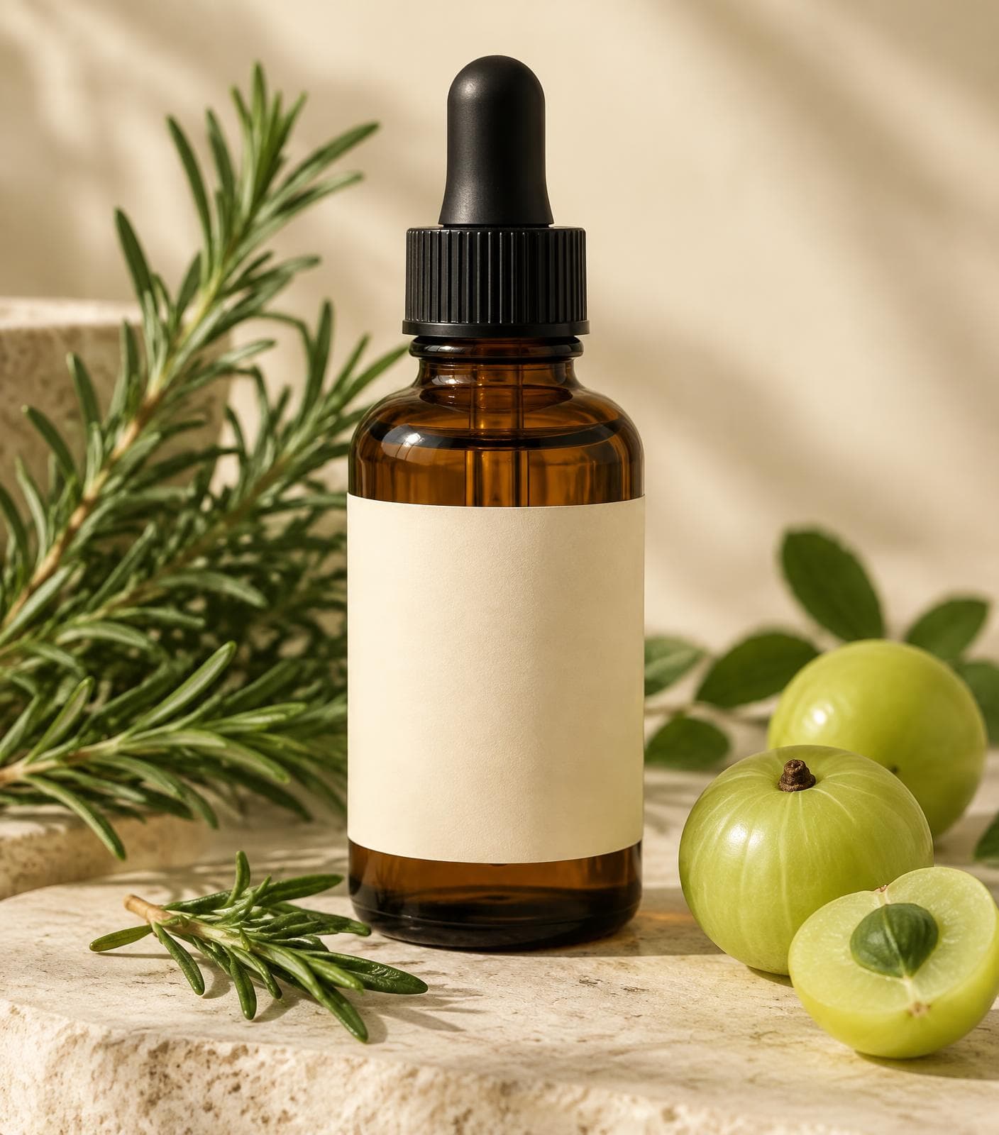 Follica natural hair oil bottle with rosemary and amla